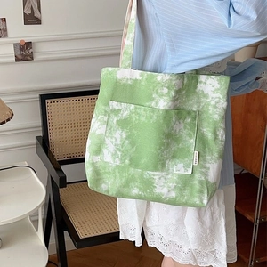 Borsa Tote In Tela Tie Dye Vintage Grande Capacità Borsa A Tracolla Con Tasca Frontale Per Donna Casual Streetwear Art