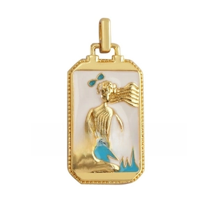 Detail of tarot card pendant with gold-plated zircon and bohemian female portrait