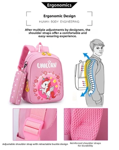 Detail of ergonomic padded straps and reinforced stitching on unicorn backpack set
