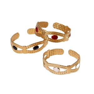Bohemian gold plated titanium steel open cuff bracelets with red, black, and white stones