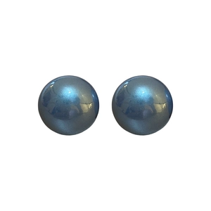 Classic deep grey-blue round pearl stud earrings with a glossy metallic finish