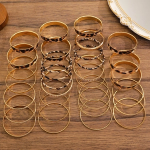 Vintage gold leopard print multilayer bracelet set for women with polished alloy finish