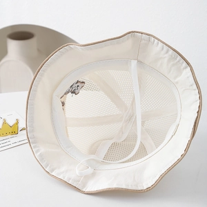 Breathable baby sun hat with mesh lining, bear embroidery and elastic windproof strap