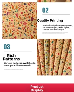 Détails des motifs d'anniversaire colorés sur papier cadeau kraft épais de qualité