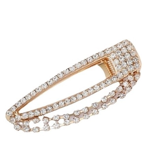 Elegant gold metal hair clip with sparkling clear rhinestones in a sleek hollow design