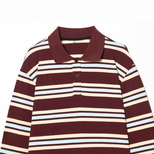 Chic color block striped long sleeve polo shirt for women in knit fabric and soft tones