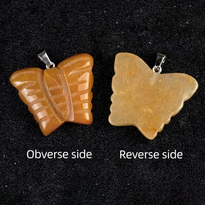 Front and back view of a 30x35mm natural agate butterfly pendant with stainless steel bail
