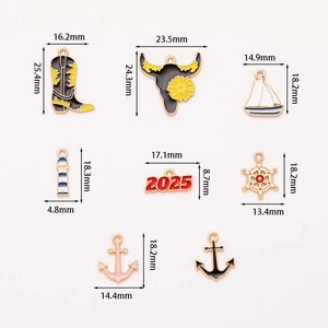 Western alloy charms set featuring colorful enamel cowboy boots, anchors, and rudders