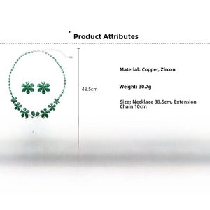 Detailed view of green zircon flower necklace and earrings with precise measurements