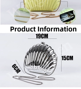 Detailed size view of candy-colored shell clutch with 19cm width and metal snake chain