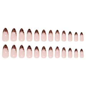 24pcs almond shape press-on nails with nude base and leopard print french tips