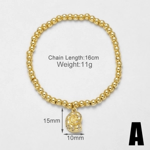 Detailansicht eines 16cm Goldperlenarmbands mit Kristallmuschel-Anhänger Maße 15x10mm