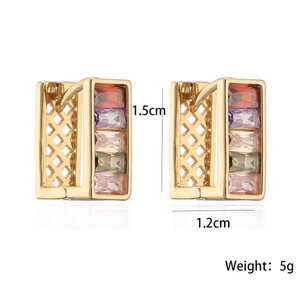 Gold plated geometric hoop earrings with colorful zircon stones and 1.5cm height