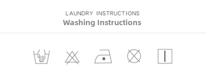 Laundry instruction label with icons for hand wash and low heat iron for the dress