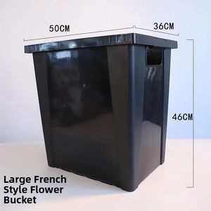 Large black plastic flower bucket with handles, size 50cm x 36cm x 46cm for florist