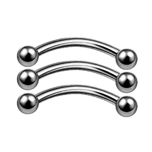 Polished F136 titanium curved barbell piercing studs with double ball ends in silver