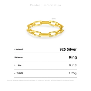 Detailed view of 3mm gold 925 silver Cuban link ring with size and weight specifications