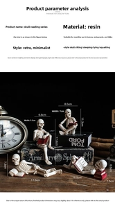 Detailed dimensions of creative resin skeleton reading figurines for home decor