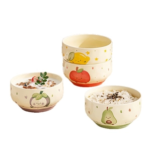 Cute fruit pattern ceramic bowls for yogurt and rice, featuring high-quality underglaze design