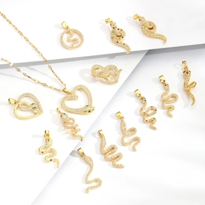 Vintage 18K gold plated snake pendant necklace collection with colorful zircon stones