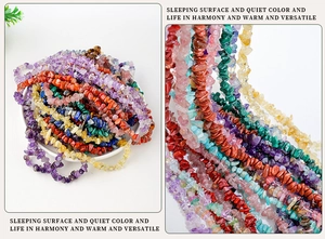 Macro shot of colorful irregular natural stone beads and amethyst crystal strands for DIY