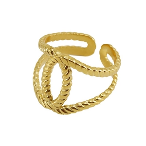 Minimalist titanium steel adjustable open eye ring with golden braided design