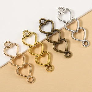 Hollow Heart Link Connectors Alloy Triple Interconnected Hearts DIY Jewelry Making Finding For Necklace Bracelet