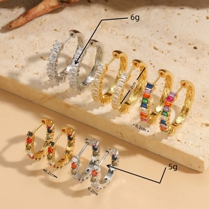 Classic 14K gold plated rectangular zircon huggie hoop earrings in multiple colors