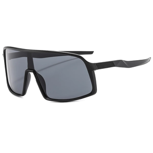 Matte black oversized windproof sports sunglasses with grey lenses for outdoor cycling