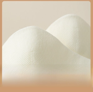 Close-up of a white combed cotton sock showing reinforced heel and knit texture