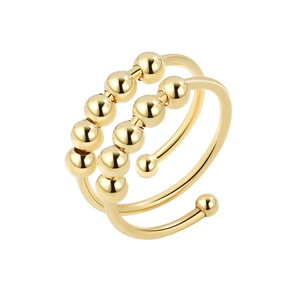 Adjustable golden double-layer spinner ring with sliding beads for stress relief