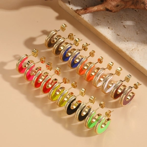 Orecchini In Smalto A Forma Di C Rame Zirconia Cubica E Smalto Orecchini Semincircolari Geometrici Gioielli Donna