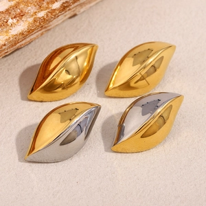 Minimalist Leaf Shaped Stud Earrings Stainless Steel 18K Gold Plated Geometric Unique Jewelry For Women