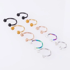 Detailed set of multi-color stainless steel horseshoe barbells for body piercing