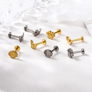 F136 titanium piercing studs with butterfly and cat paw shapes in gold and silver