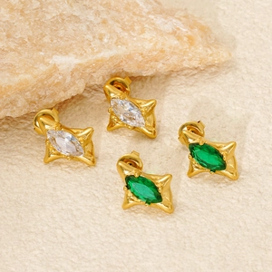 Boucles Oreilles Puces Étoile Zircon Marquise Acier Inoxydable Plqué Or 18K Bijoux Rétro Femme