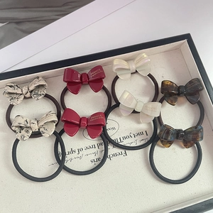 Bow Knot Acetate Hair Ties High Elastic Marble Tortoiseshell French Style Ponytail Holder For Women Accessory