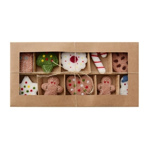 10-piece wool felt Christmas ornament set in kraft gift box with snowmen and star charms