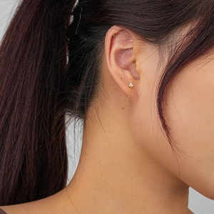 925 Sterling Silver Gold Chain Tassel Flower Zircon Stud Earrings for Women