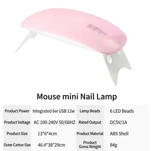 Mini 6W LED nail lamp in mouse shape for drying gel polish with portable folding design