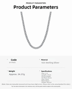 Specifications of 925 silver tennis necklace with 4mm 5A cubic zirconia and 45cm length