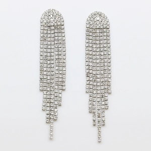Elegant silver tassel earrings with sparkling white crystals for glamorous evening parties