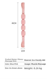 Pink fitness muscle roller with 46cm length and massage pressure points for muscle relief