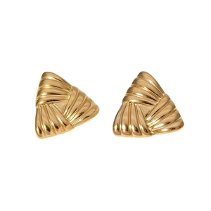 Polished gold triangle earrings with geometric textured finish for women