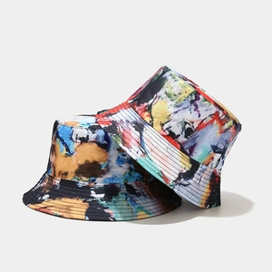 Chapeau Bob Réversible Coton Imprimé Graffiti Abstrait Pliable Protection Solaire Extérieur Streetwear Hommes Femmes