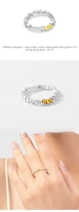 Detail showing S925 sterling silver beaded ring measurements: 0.3cm width and 1.45g weight