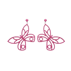 Elegant pink zircon butterfly dangle earrings with silver needle and crystal inlay