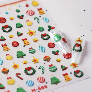 Christmas nail art stickers with festive trees, bells and 1225 ornaments M-686