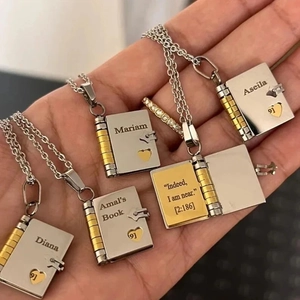 Stainless Steel Pendant Necklace Openable Book Envelope Shape 18K Gold Plated Heart Engraved Romantic Gift For Couples
