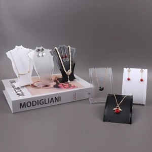 Minimalist plastic jewelry display stand set for necklaces and earrings in black and white